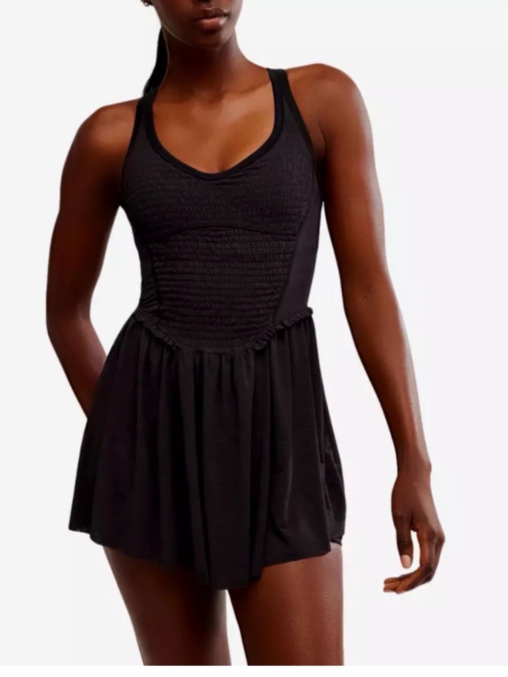 Free People Black Smocked Tank Mini Dress